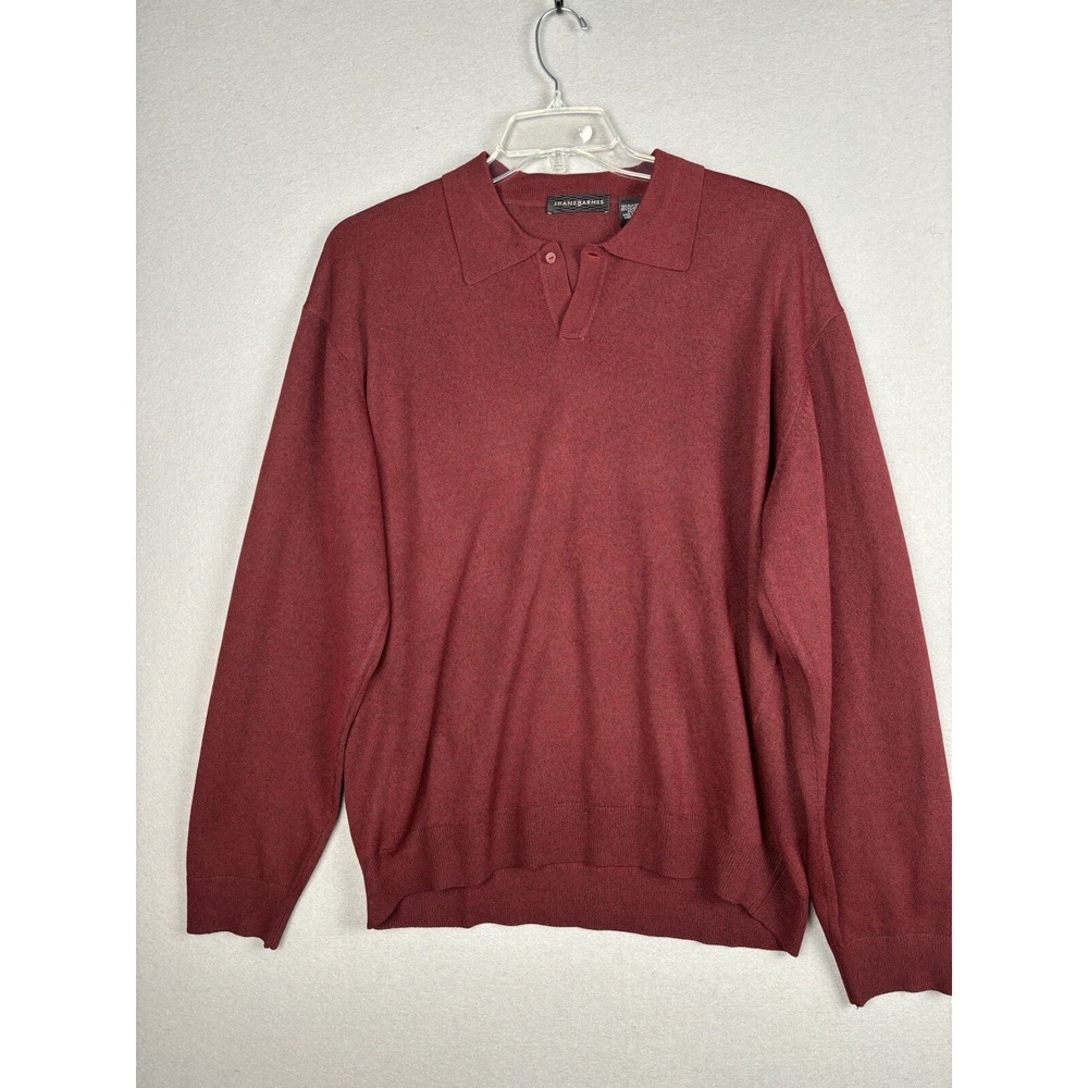 Jhane Barnes Men's Sweater XL Burgundy Silk Polyester Knit Pullover Collard 3274